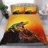 Red eyed tree frog on hilltop bright sunrise bedding set