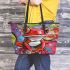 Red frog with big eyes colorful cartoon style graffiti leaather tote bag