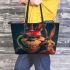 red grinchy smile and Dog Leather Tote Bag