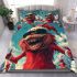 Red grinchy with black sunglass and dancing santaclaus bedding set