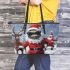 red grinchy with black sunglass and dancing santaclaus Leather Tote Bag