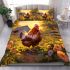 Rooster in a sunlit flower field bedding set