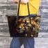 Sad leopad with dream catcher leather tote bag