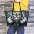 Sad white tiger with dream catcher leather tote bag