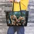 Scottish cats and dream catcher leather tote bag