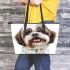 Shih tzu dog clipart illustration leather tote bag