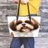 Shih tzu dog clipart illustration leather tote bag
