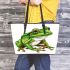 Simple cartoon frog clipart leaather tote bag