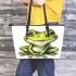 Simple cute clip art of a frog leaather tote bag