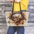 Skeleton king smile and drink coffee and dream catcher leather tote bag