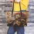 Skeleton king smile and drink coffee and dream catcher leather tote bag