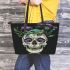 Skull with green frog on top leaather tote bag