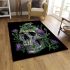 Skull with green frog on top and purple thistle flowers growing area rugs carpet