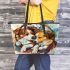 Sleepy dogs with jerwely and dream catcher leather tote bag