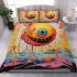 Smiling yellow sphere in whimsical environment bedding set