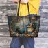Spring and cats with dream catcher leather tote bag
