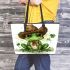 St p entity with clover cute frog wearing hat leaather tote bag