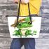 St p entity with clover cute frog wearing hat leaather tote bag