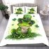 St p entity with clover cute frog wearing hat bedding set