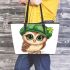 St patricks day cute baby owl with beret leather tote bag