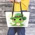 St patrick's day cute cartoon frog wearing leprechaun hat leaather tote bag