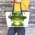 St patrick's day cute frog wearing hat leaather tote bag