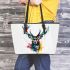 Stag design in the style of white background leather totee bag