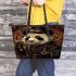 Steampunk panda with top hat and monocle holding leather tote bag