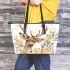 Stunning beautiful deer with yellow roses painted leather totee bag