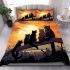 Sunset and three cats on a fence bedding set