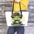 T patrick's day cute cartoon frog with leaather tote bag