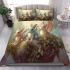 Three dragons on the mossy rock bedding set