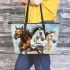 Three horses galloping in the wind leather tote bag