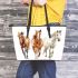 Three horses in watercolor style leather tote bag