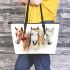 Three horses in watercolor style leather tote bag