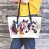 Three horses watercolor style leather tote bag