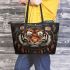 Tiger smile with dream catcher leather tote bag