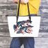 Tribal frog motif leaather tote bag