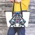 Tribal frog motif leaather tote bag