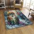 Two cute beautiful colorful owls with flowers on their heads area rugs carpet