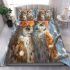 Two cute beautiful colorful owls with flowers on their heads bedding set