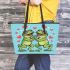 Two cute cartoon frogs in love leaather tote bag