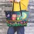 Two cute cartoon owls in love leather tote bag