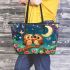 Two cute cartoon owls in love leather tote bag