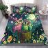 Two cute cartoon owls sitting on an old tree trunk bedding set