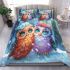 Two cute owls in love beautiful snow forest bedding set