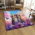 Two cute owls in love colorful butterflies flying area rugs carpet