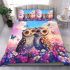 Two cute owls in love colorful butterflies flying bedding set