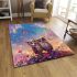 Two cute owls in love colorful butterflies flying area rugs carpet