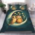 Two cute owls in love sitting on the crescent moon bedding set